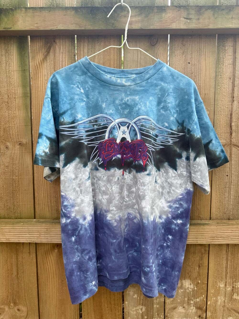 Liquid Blue Aerosmith Wings Logo Tie-Dye Graphic T-Shirt